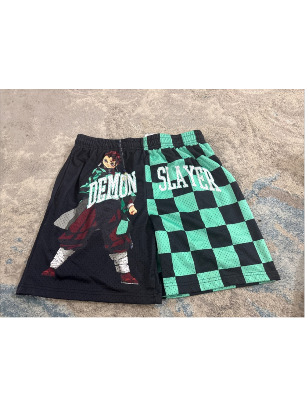 Demon Slayer Tanjiro Basketball Gym Shorts Black Green Inosuke Size Adult M